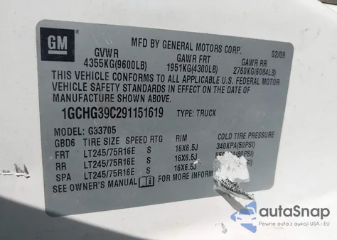 2009 Chevrolet Express 3500 Work Van from USA, damaged, VIN 1GCHG39C291151619